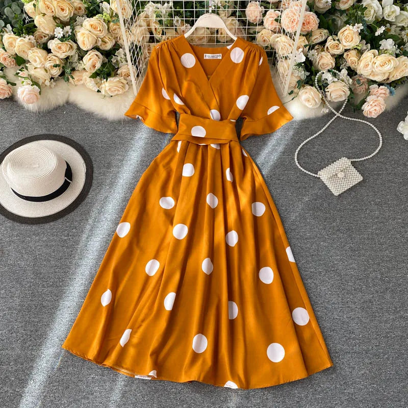 fitted lace wedding dress Nellie Mini Dress Yellow Polka Dot
