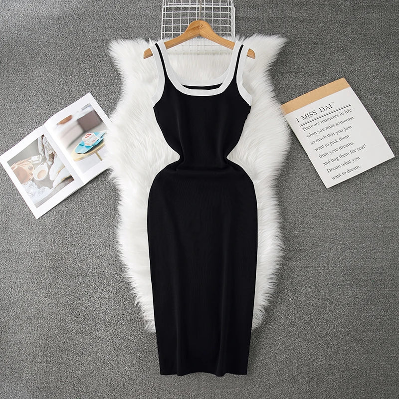 black and white bodycon midi dress The Real Thing Striped Bodycon Midi Dress (White)