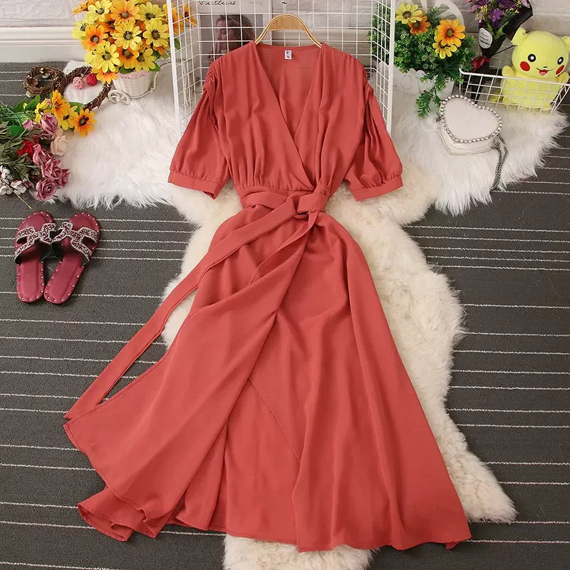 v neck long sleeves belted maxi dress in rust EMERY ROSE Women's Solid Color V-Neck Long Sleeve Casual Long Dress Maxi  Women Outfit Fall Cloth For Women