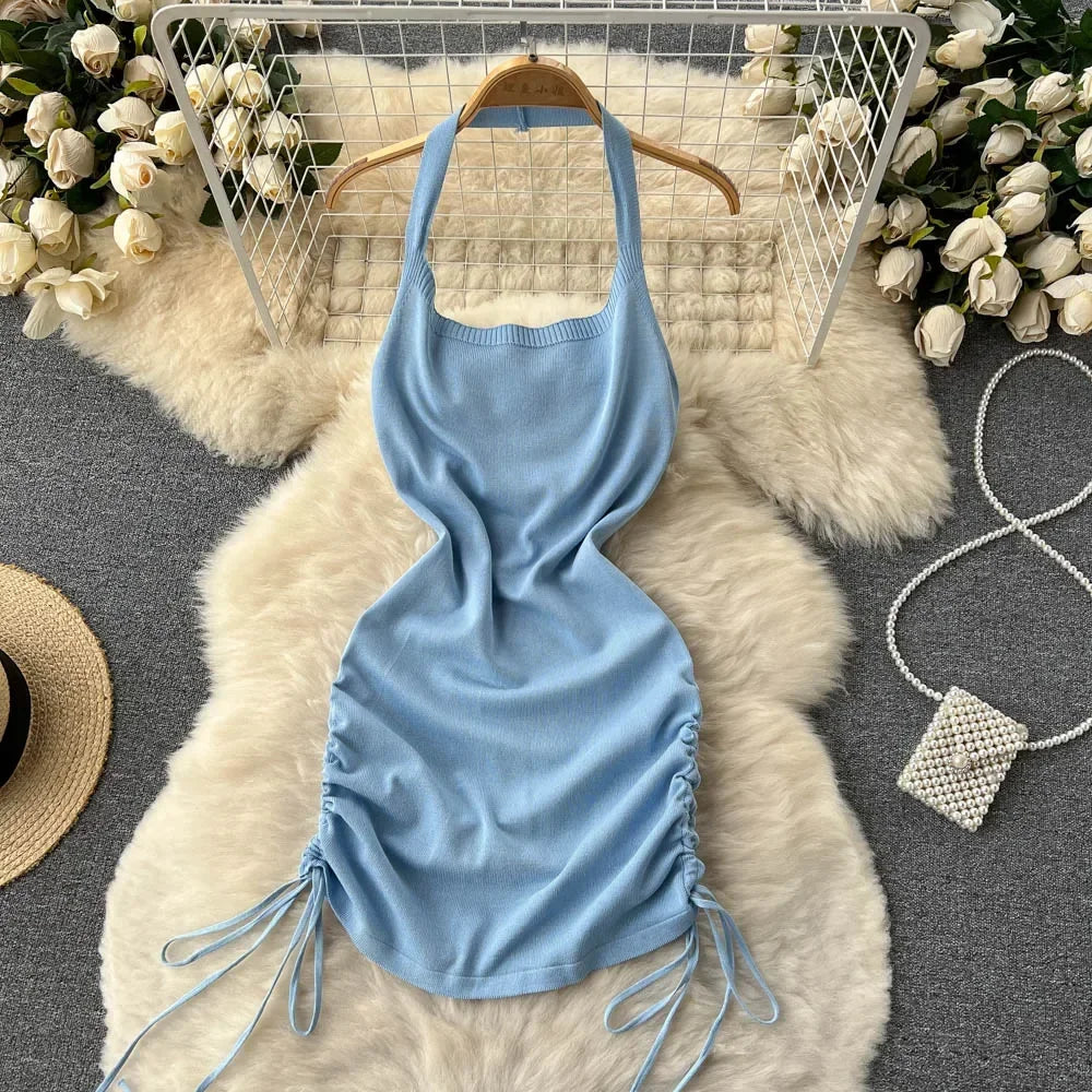 Halter Neck Ruched Bodycon Midi Dress