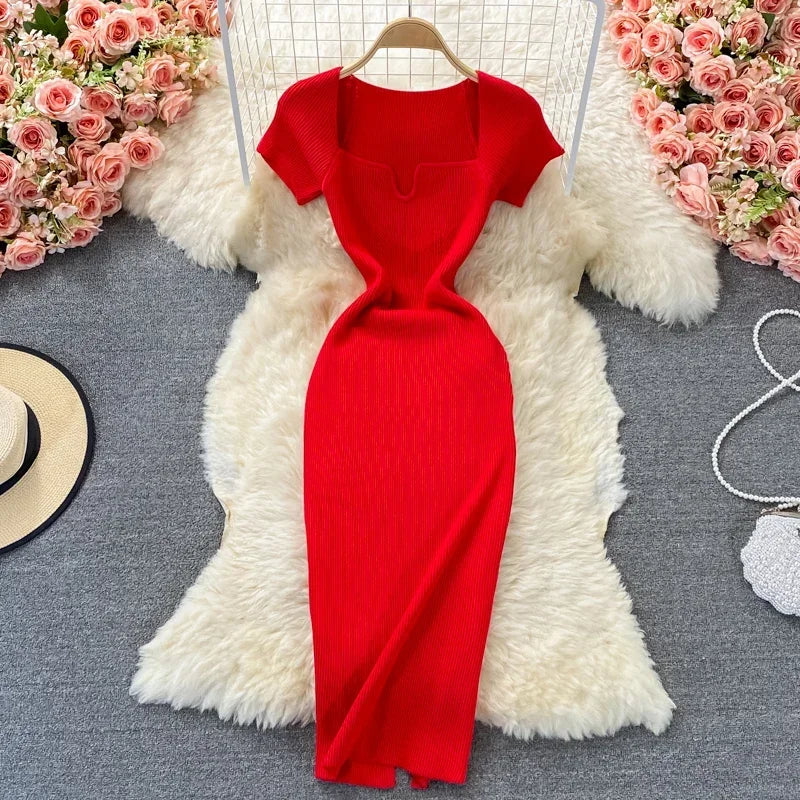 Red ribbed bodycon dress new arrivals
