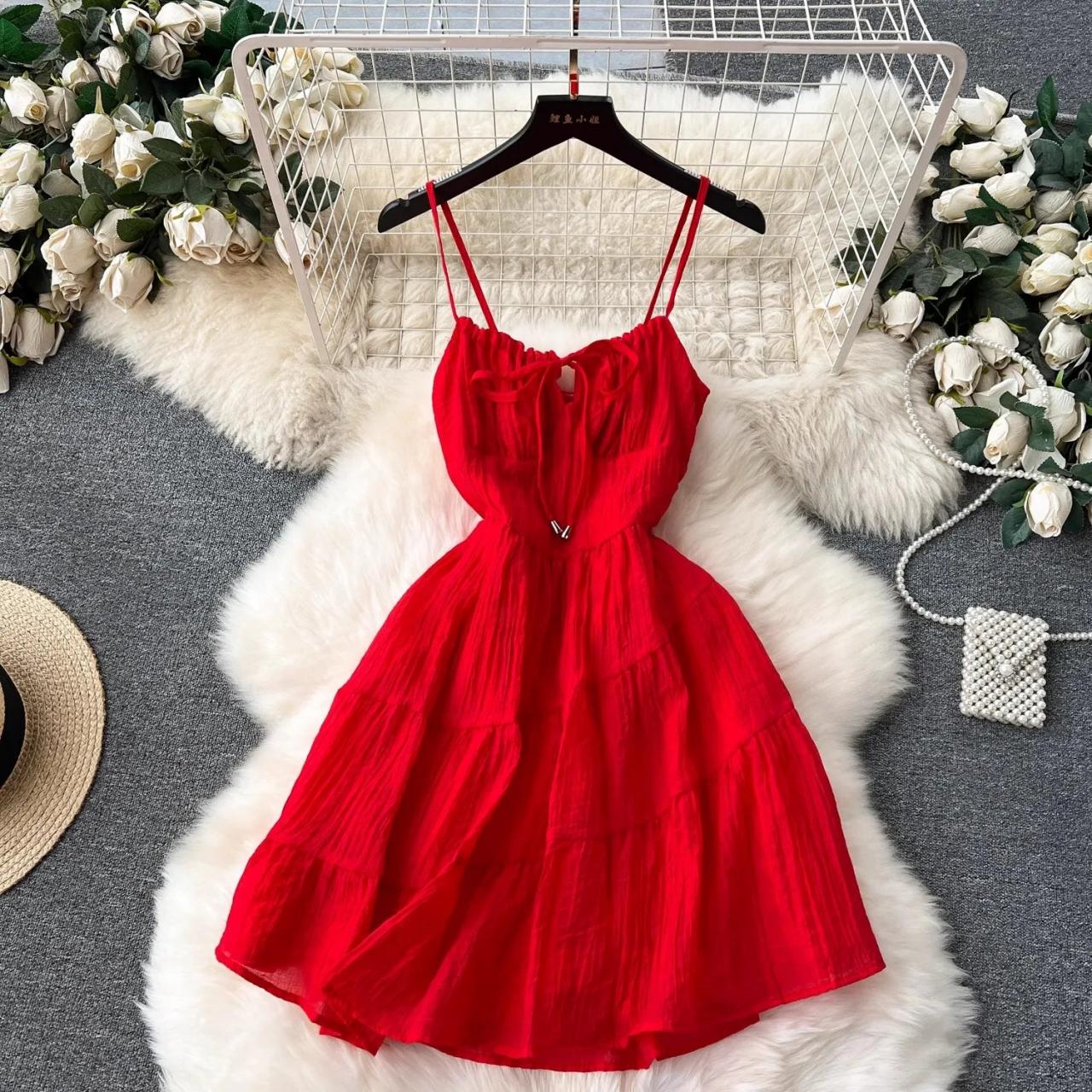 Red summer mini dress top