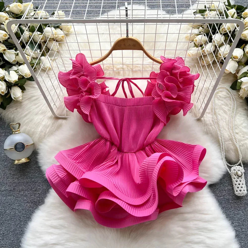 Girls Pink Ruffle Strap Dress Summer Outfit on Luulla