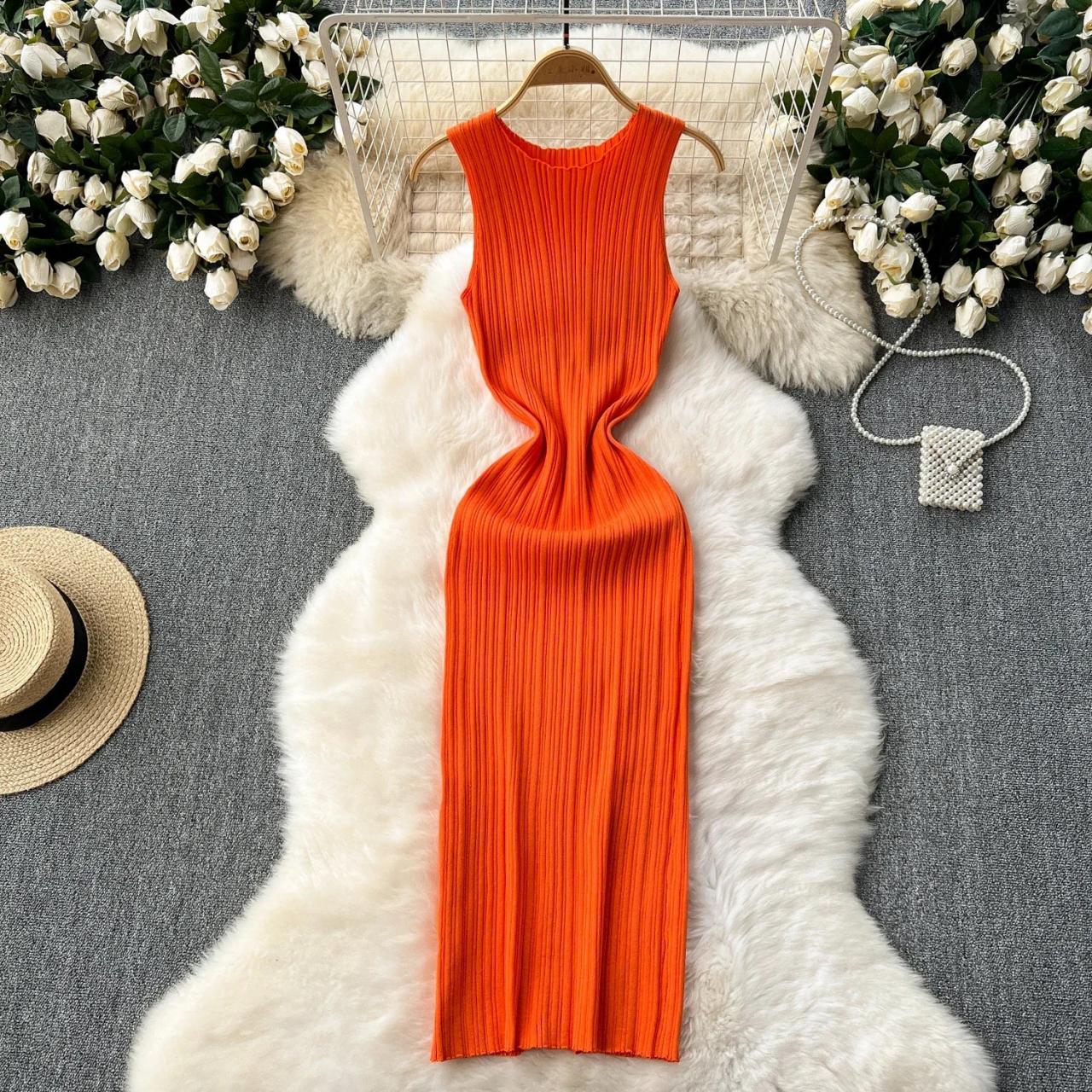 slim fit dress slacks Mocha Sleeveless Ribbed Fitted Midi Dress main image 0