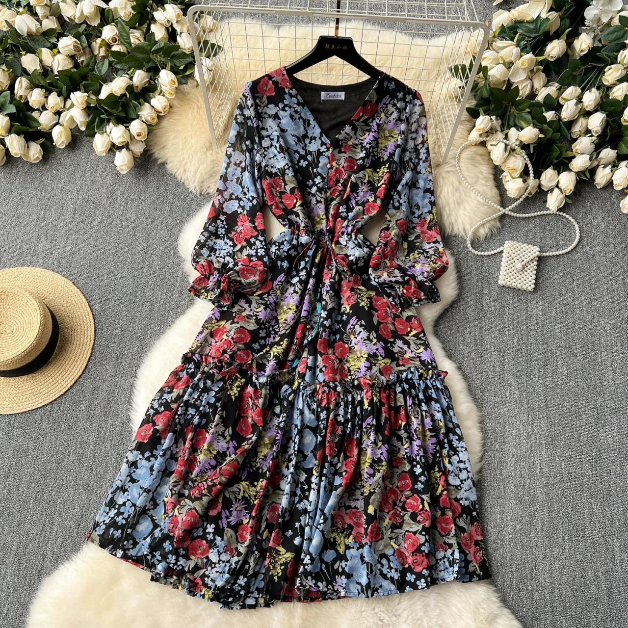Floral Bohemian Long Sleeve Cutout Maxi Dress on Luulla