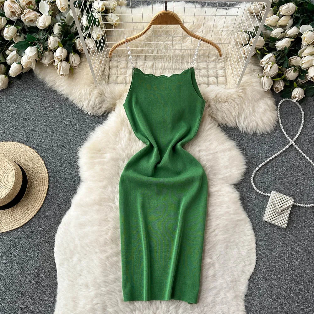 Elegant Green Scalloped Neck Midi Dress