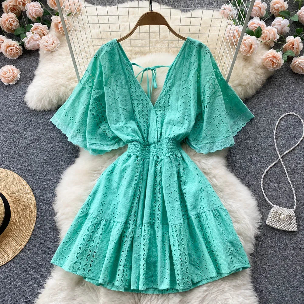 white christmas dresses Mint Pleated Chiffon V-Neck Floor Length Modest Bridesmaid Prom Dress main image 0