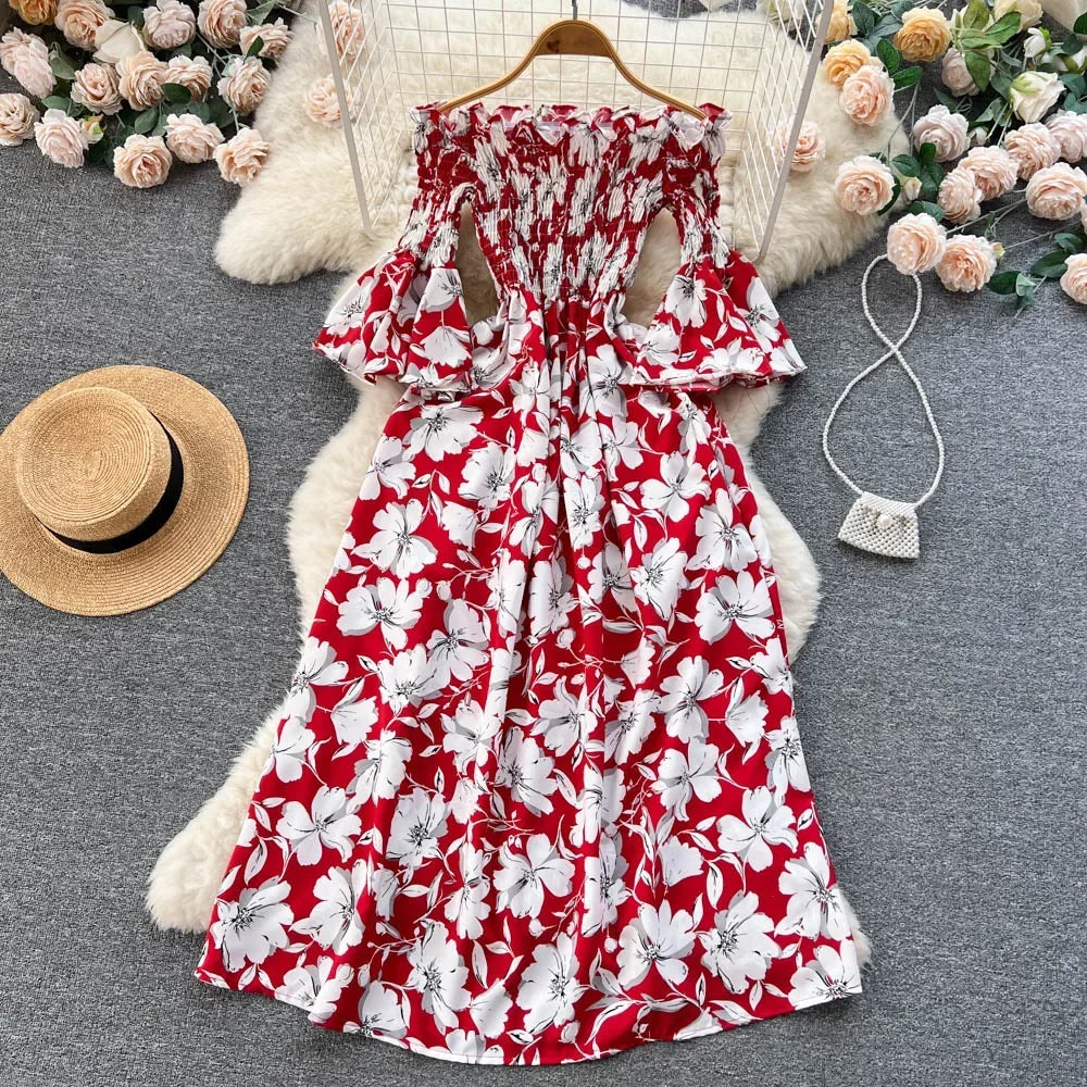 red and white floral off the shoulder dress Ivory Wedding Dress with Red Rose Embroidery & Off Shoulder Sleeves   Viniodress