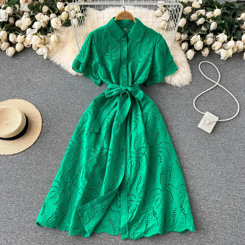 green eyelet dress women Caroline main image 0