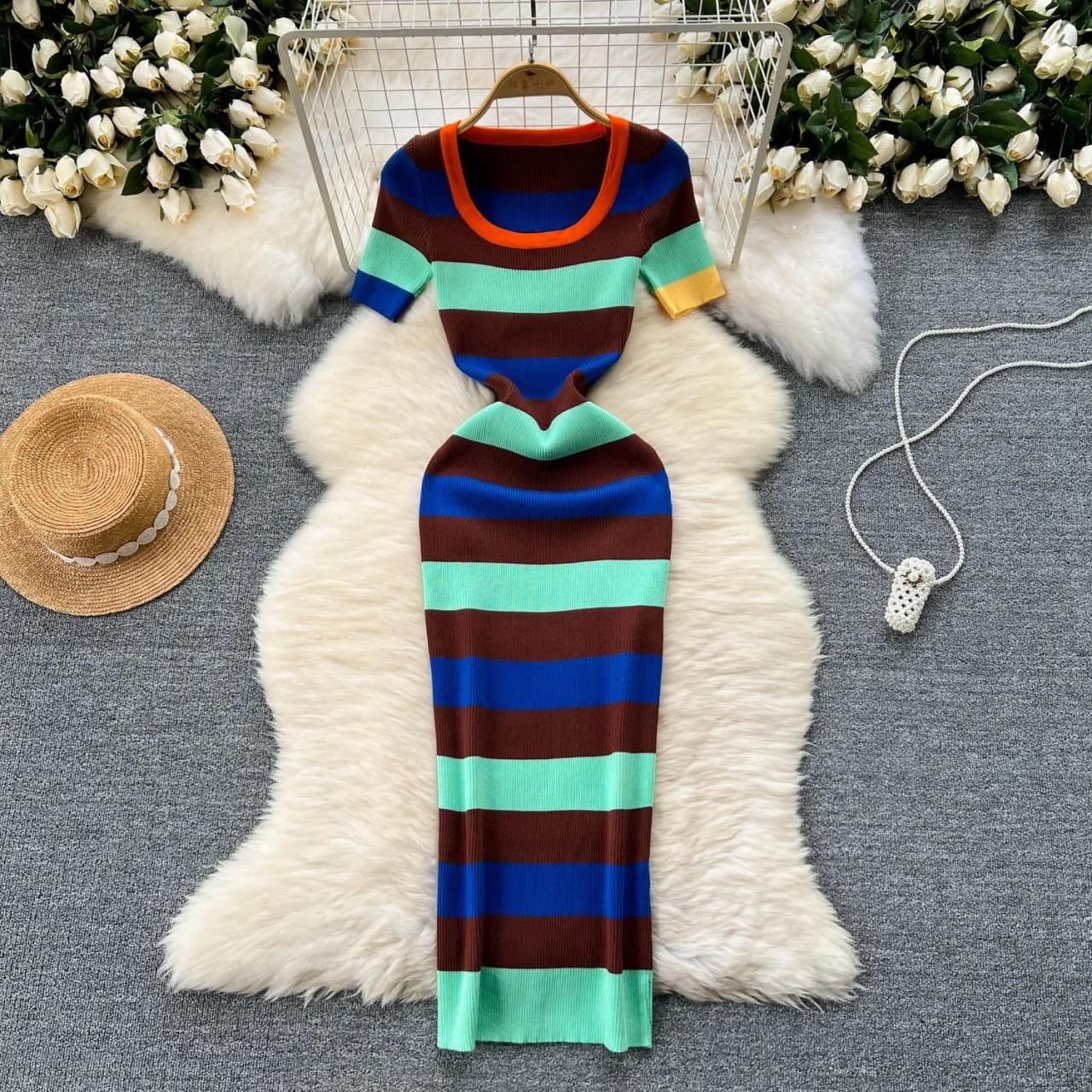 knee length dresses for ladies Fiesta Time Striped Pocketed Midi Dress – Zen + Zeus Clothing Co
