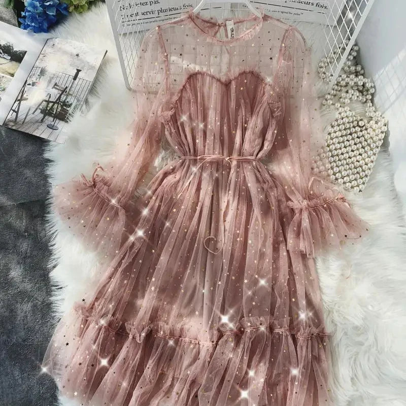 pink sheer mesh dress Pink Sheer Jeweled Dress Pink See Thru Dress Fashion Nova Sheer Mesh  Rhinestone Halter
