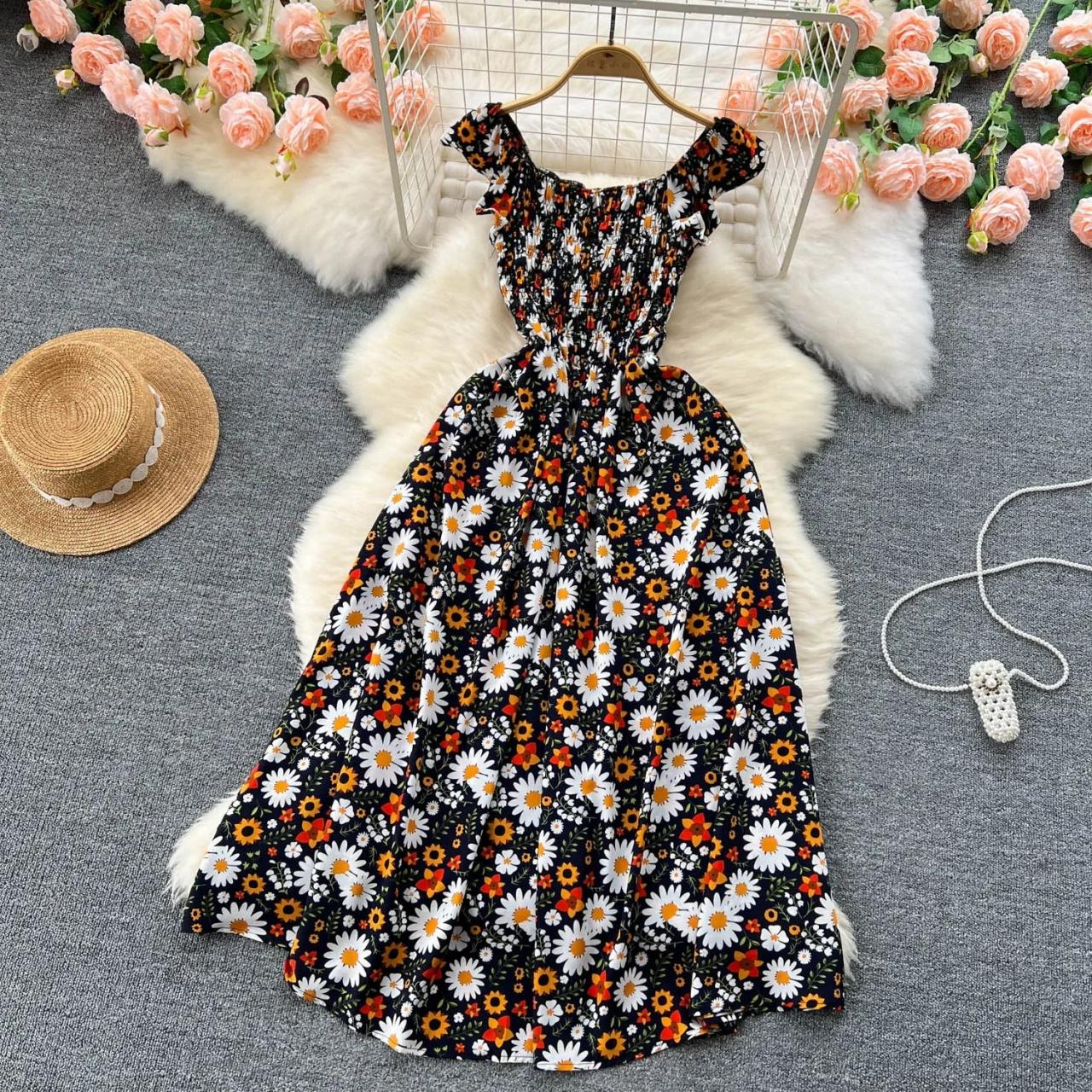 Floral Off-shoulder Smocked Waist Maxi Dress on Luulla