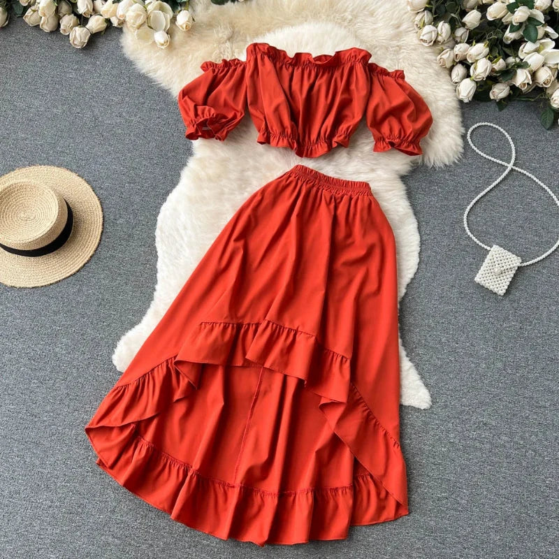 Red ruffle two piece set online