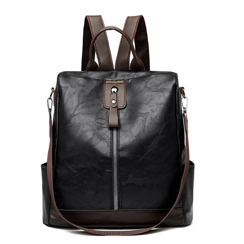 Stylish Black Leather Backpack With Brown Accents on Luulla display picture 1
