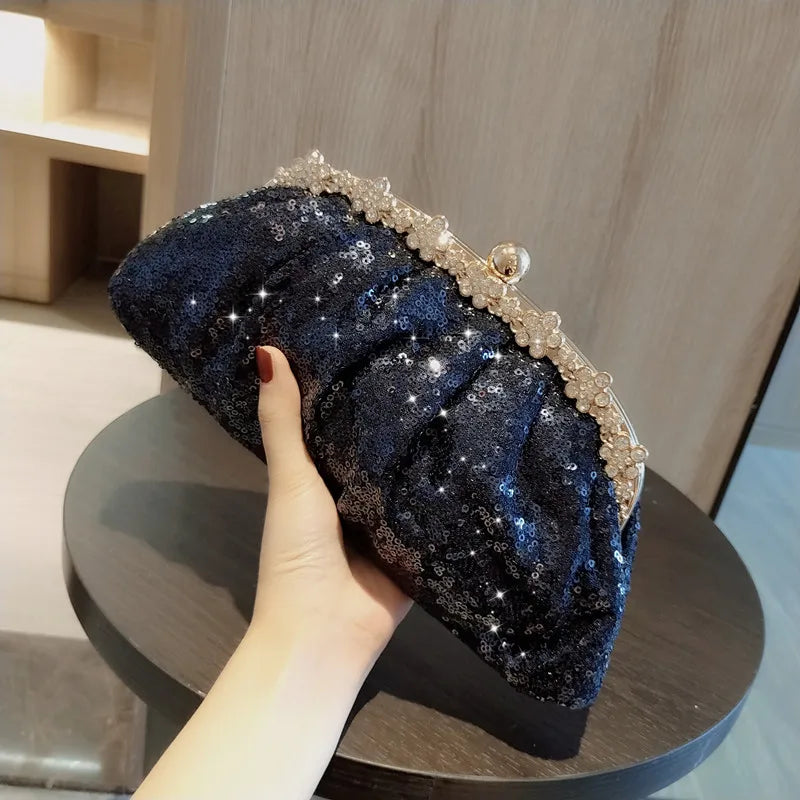 Navy blue glitter clutch bag new arrivals