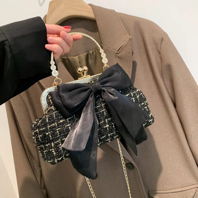 Elegant Tweed Handbag With Black Bow Accent on Luulla display picture 3