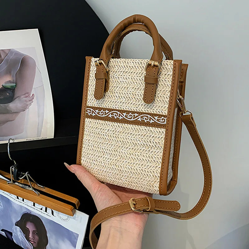 Small Woven Straw Crossbody Bag with Handles
