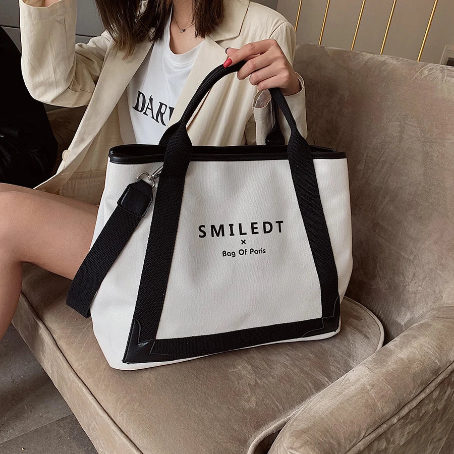 Smiledt Paris Designer Canvas Tote Bag White
