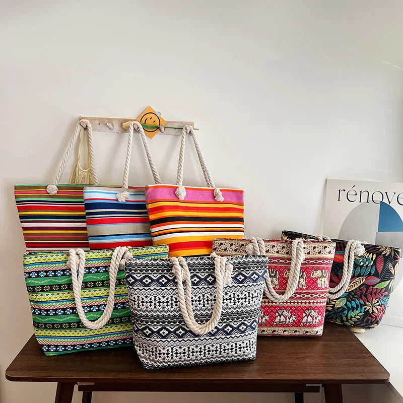 Canvas beach bags with rope handles discount