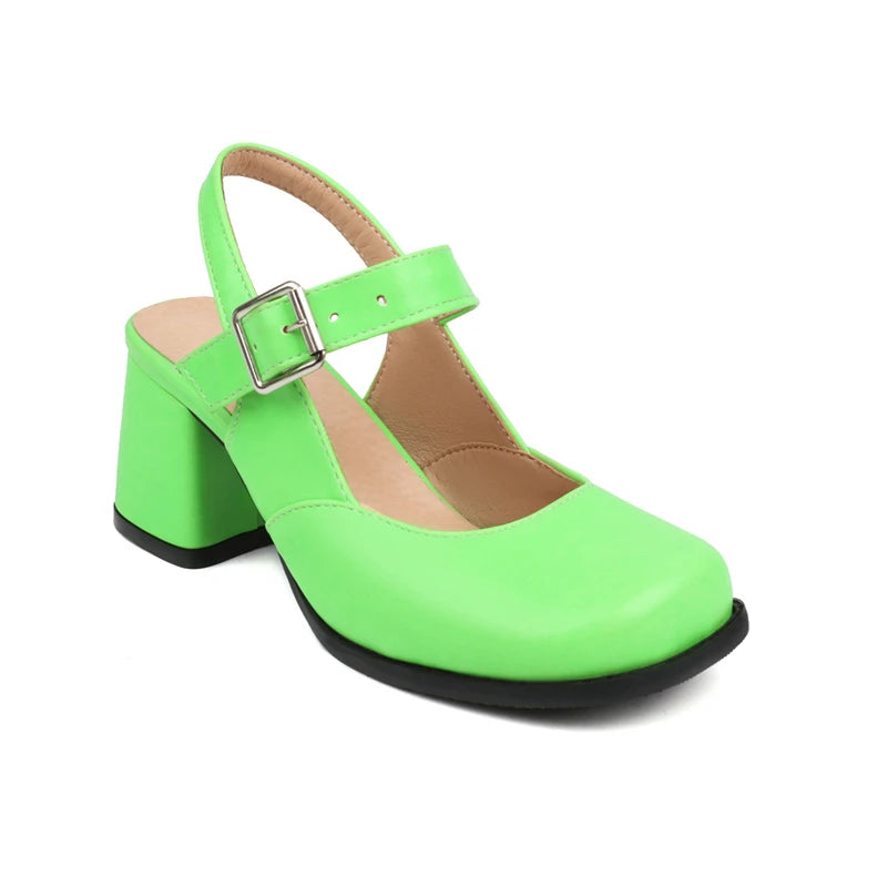 Womens Orange Chunky Heel Mary Jane Shoes on Luulla