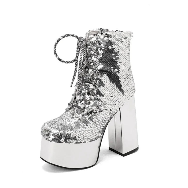 Sequin platform boots deals