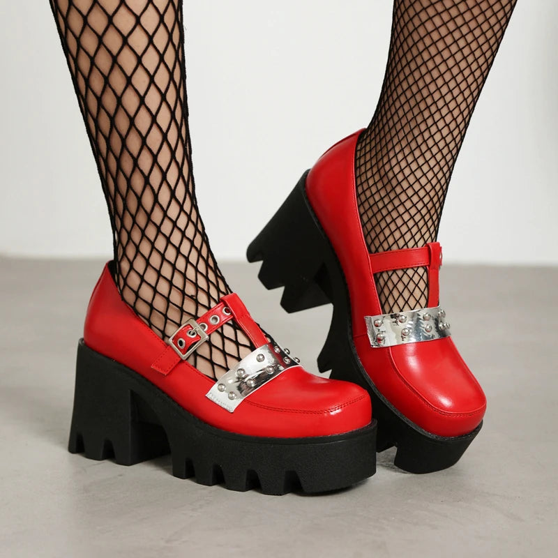 Womens Gothic Platform Chunky Heel Buckle Shoes on Luulla