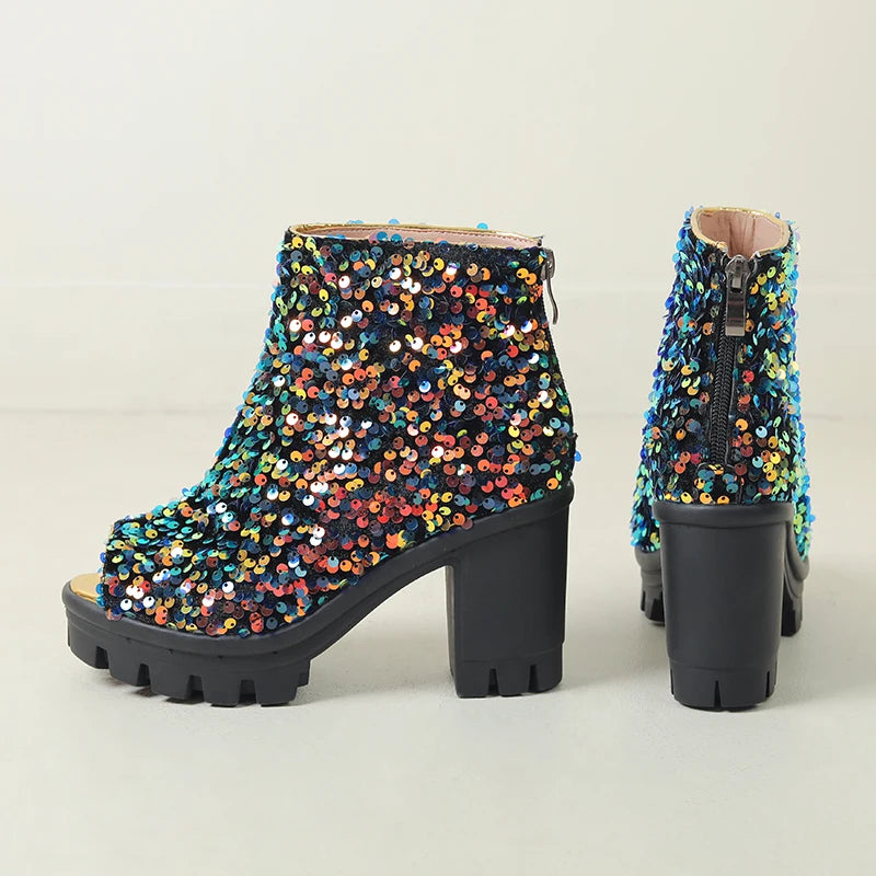 Womens Multicolor Sequin Platform Ankle Boots on Luulla