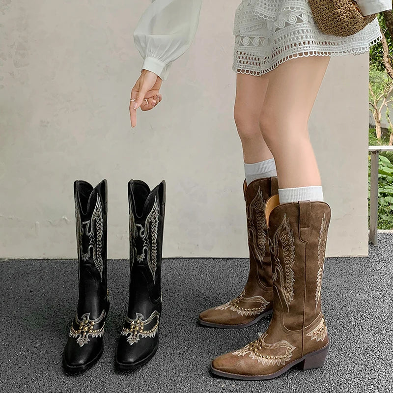 Embroidered leather boots hot sale
