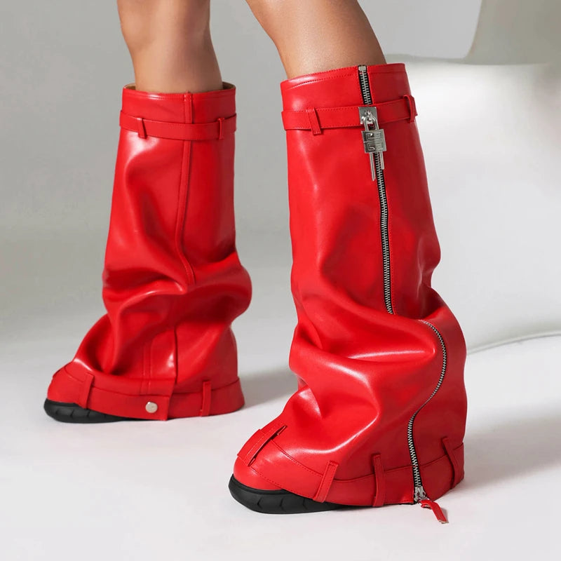 Slouchy red boots on sale