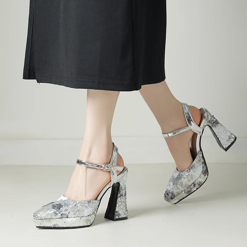 Silver glitter platform pumps on sale