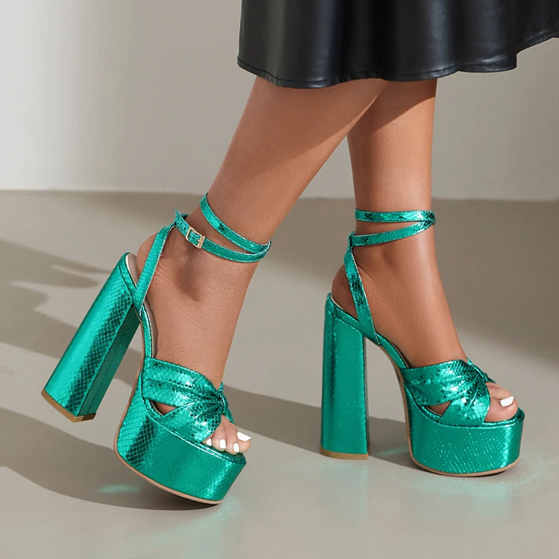 Metallic Green High Heel Platform Sandals on Luulla display picture 1