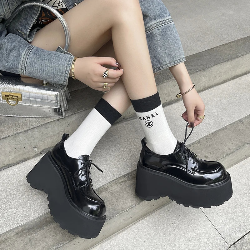 Womens Black Platform Lace-up Oxford Shoes on Luulla