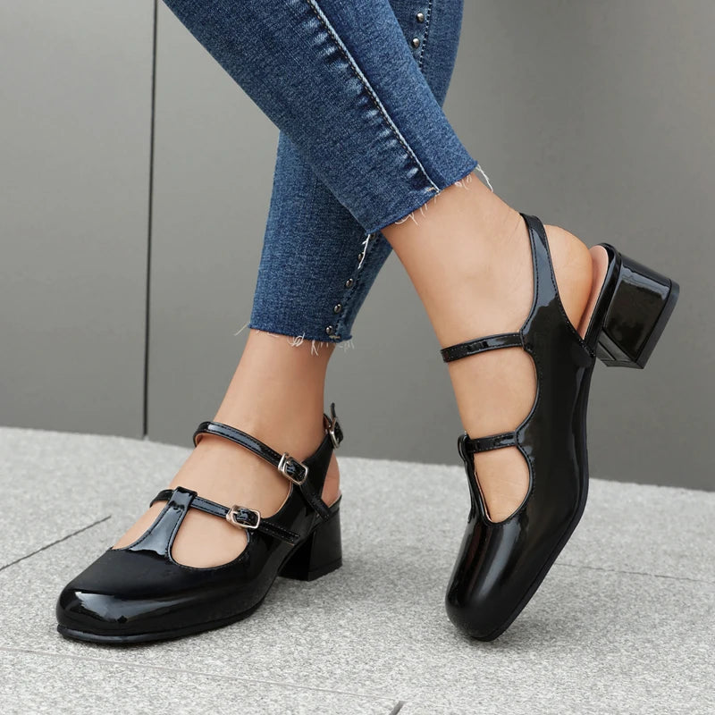 T strap chunky heels shop