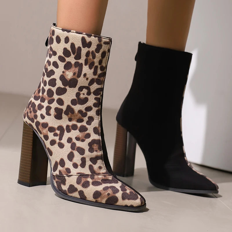 Animal print block heel boots discount