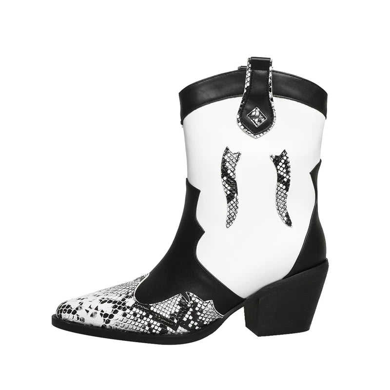 Black and white snakeskin ankle boots online