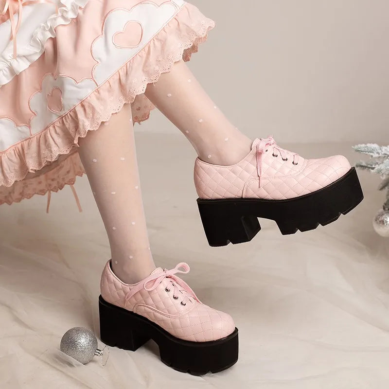 Pastel Pink Quilted Platform Shoes For Women on Luulla