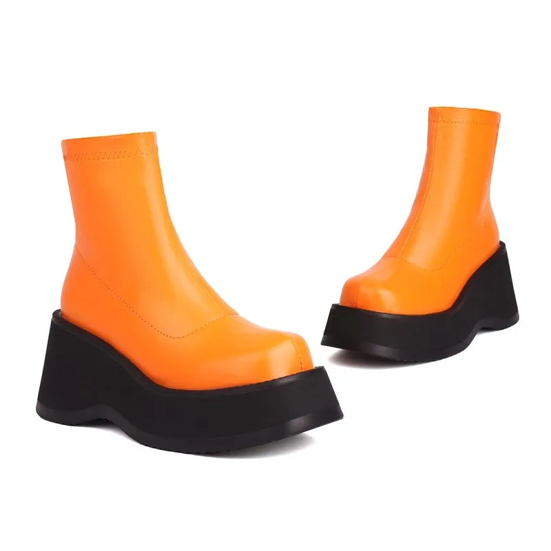 Neon Orange Platform Ankle Boots For Women on Luulla