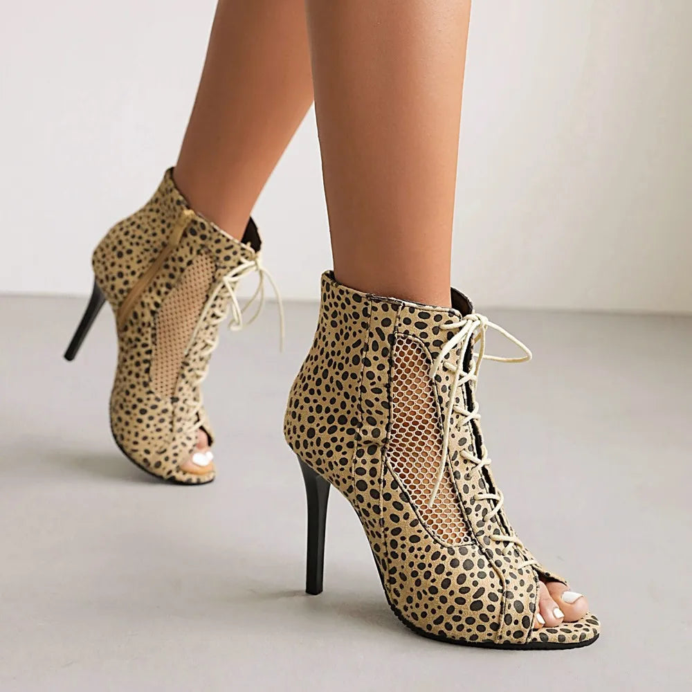Leopard print peep toe boots discount