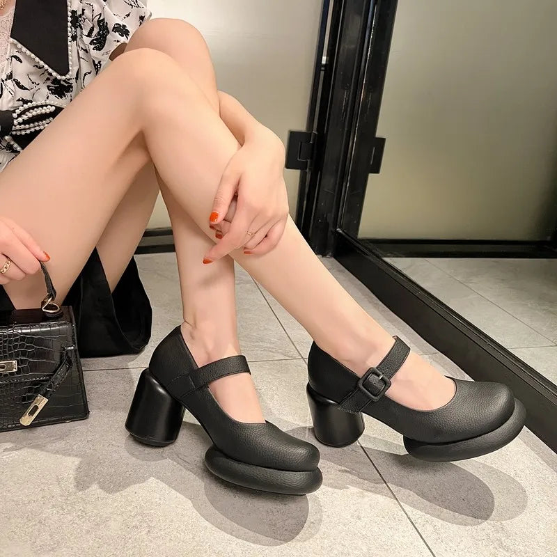 Womens Black Chunky Heel Mary Jane Shoes on Luulla