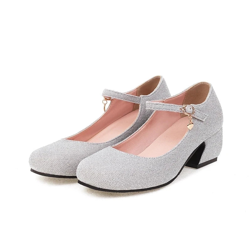 Silver glitter mid heels best sale