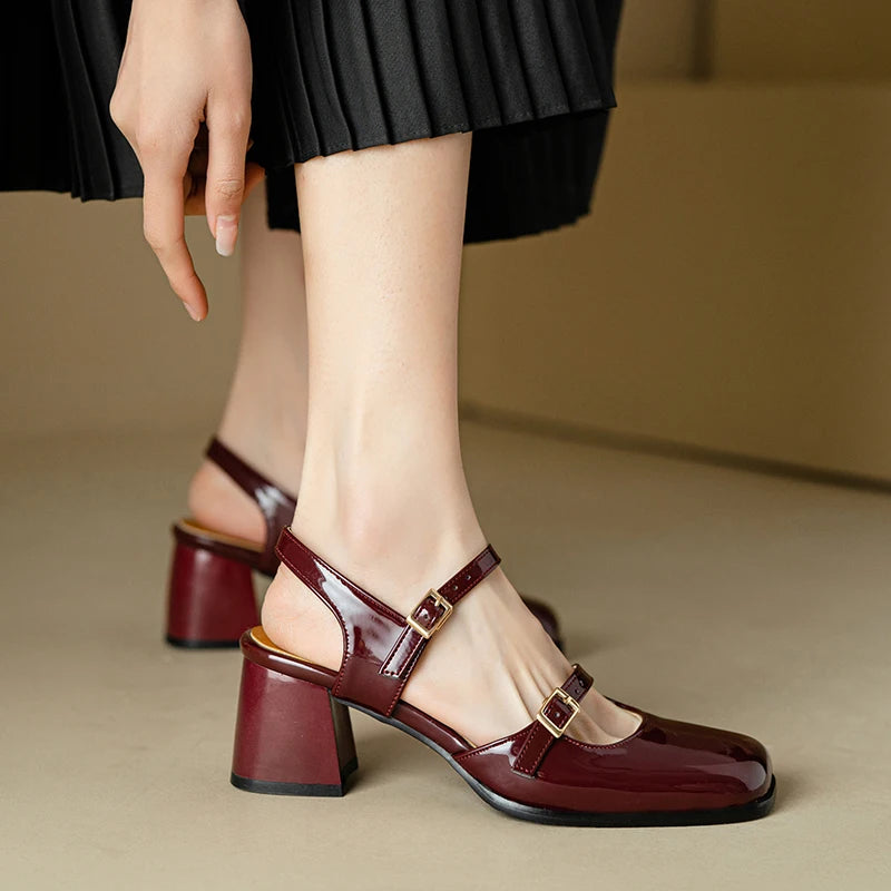 Burgundy block heels shop