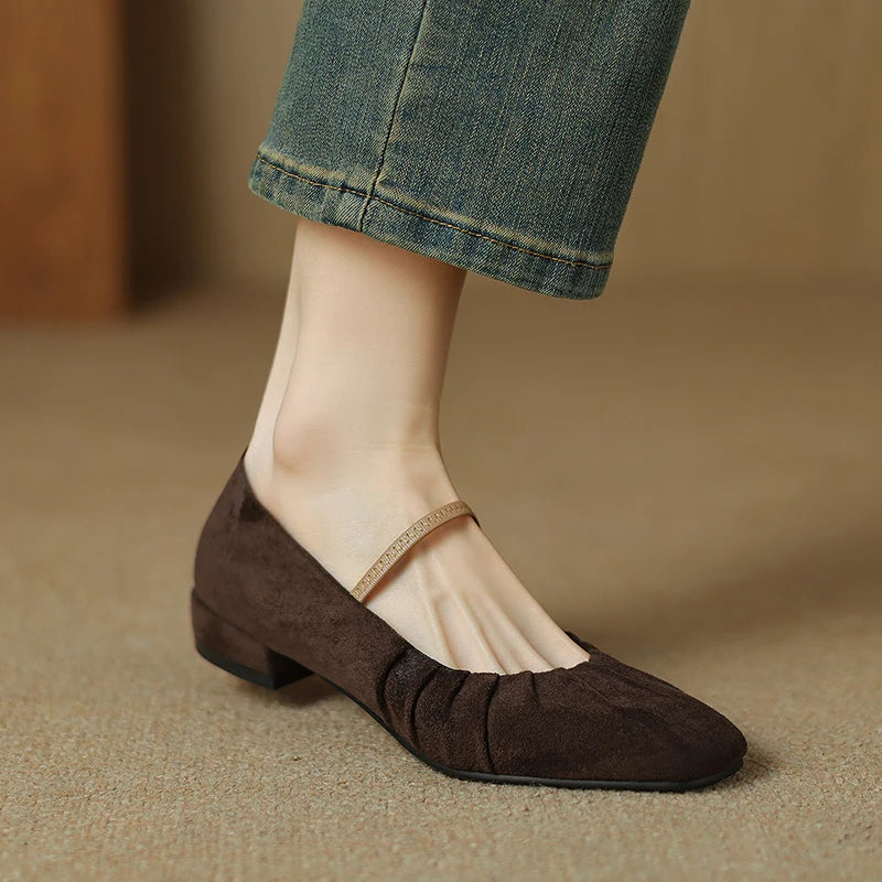 Womens Brown Suede Low-heel Ballet Flats