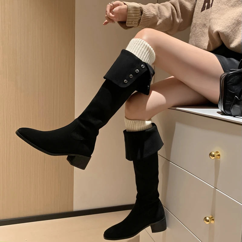 Knee high boots with buttons best sale