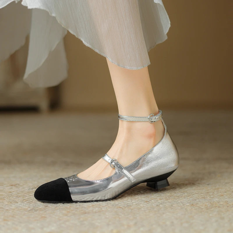 Silver flats with ankle strap outlet