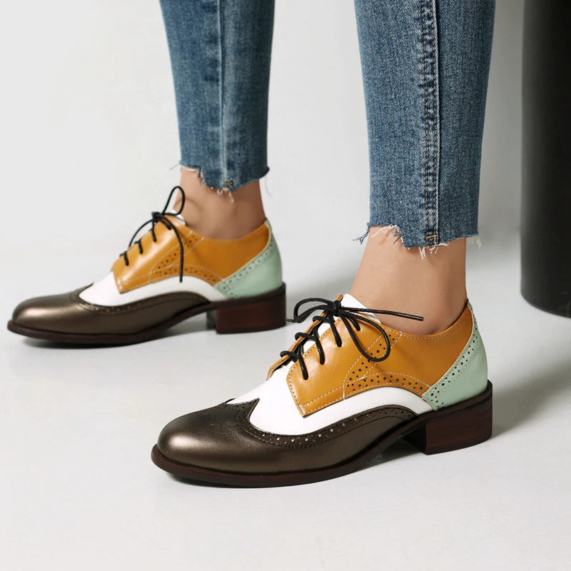 Womens Vintage Leather Oxford Shoes, Multi-color E