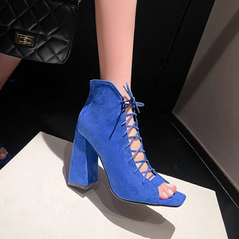 Blue suede peep toe booties store