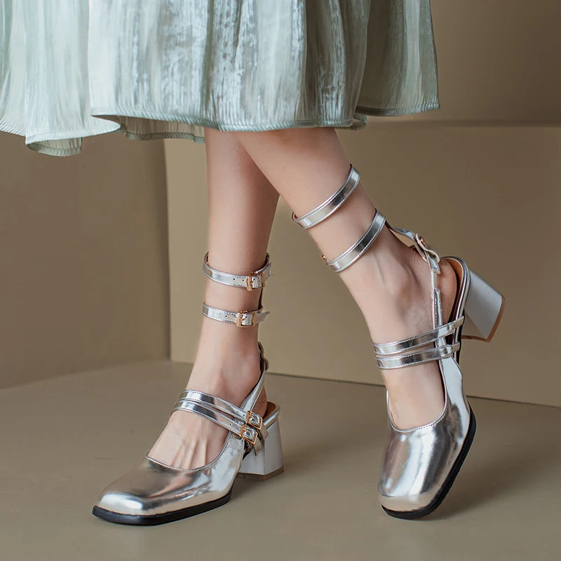 Silver strappy block heels on sale