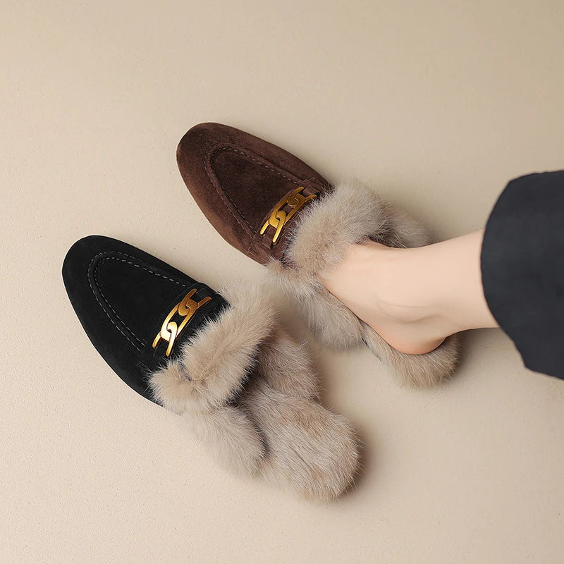 Womens Cozy Faux Fur Slip on Loafers