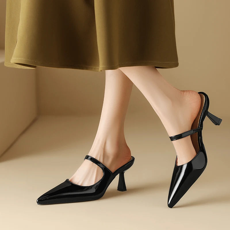 Elegant Womens Black Pointed toe Heeled Mules on Luulla