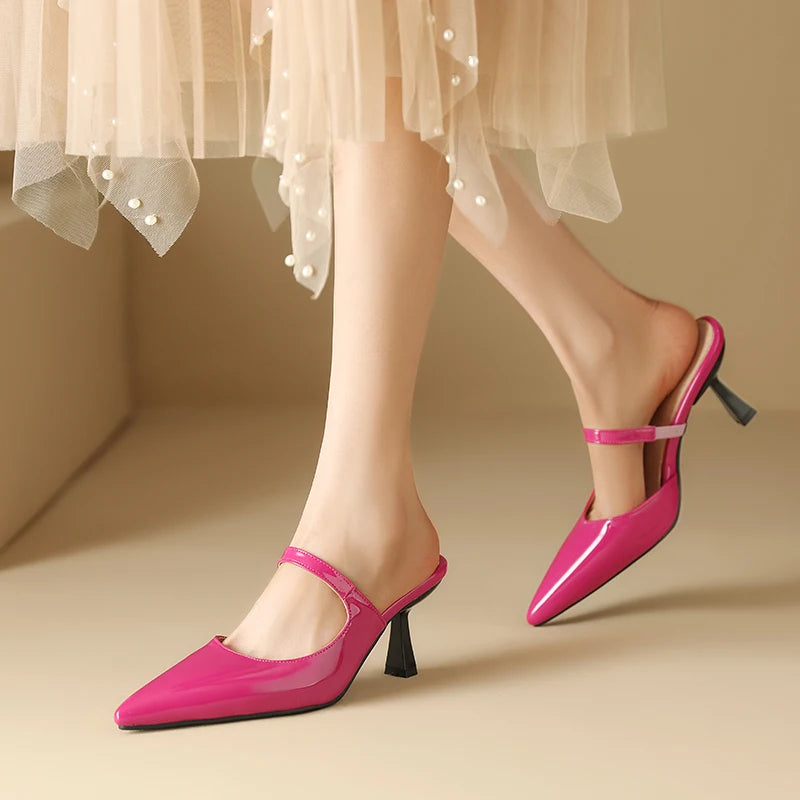 Elegant Womens Black Pointed-toe Heeled Mules on Luulla